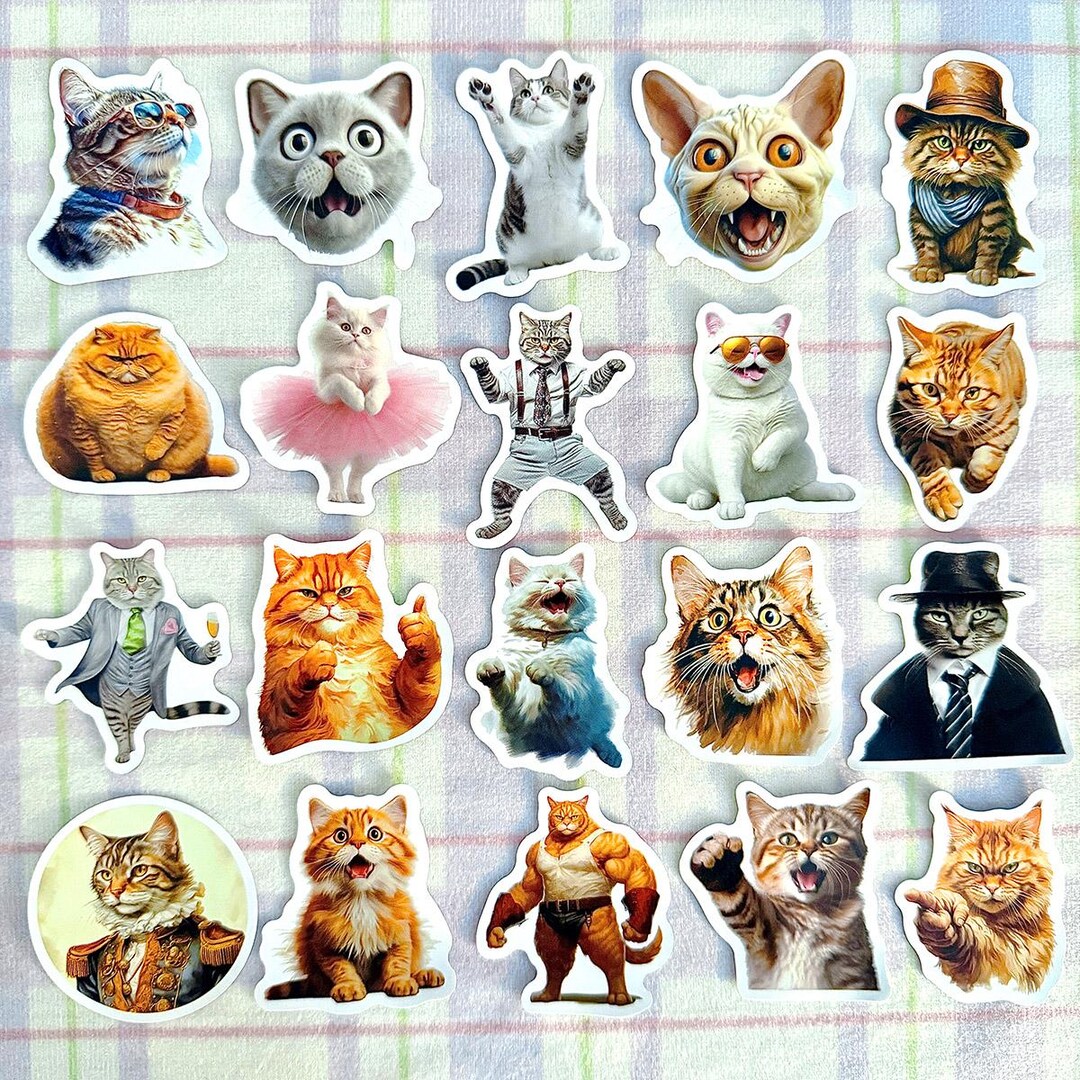 Fun Sticker Cat Leader Funny Cat Sticker Pack, Cute Cat Meme Stickers, Vintage Cat Sticker Set ...