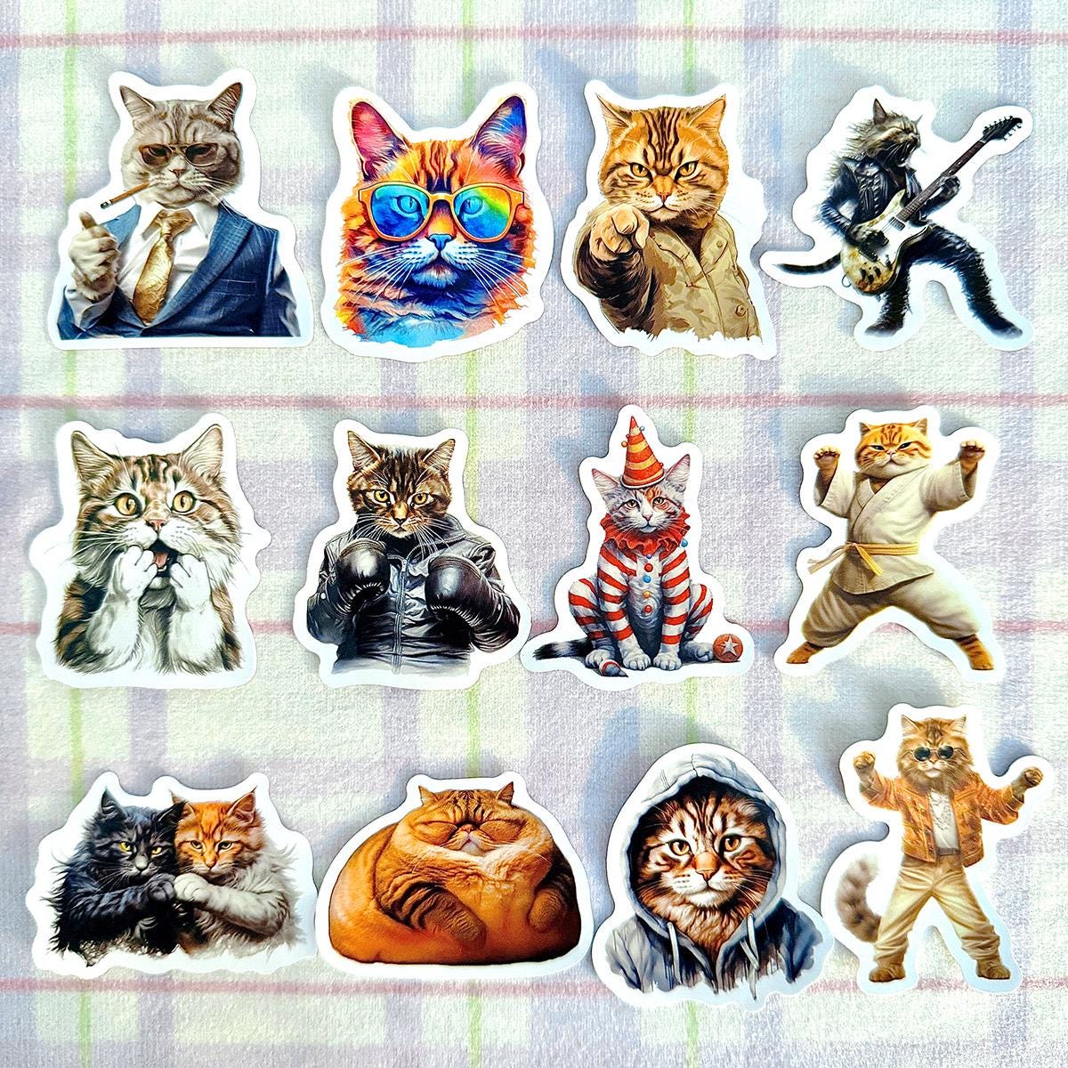 Funny Cat Sticker Pack, Cute Cat Meme Stickers, Vintage Cat Sticker Set ...