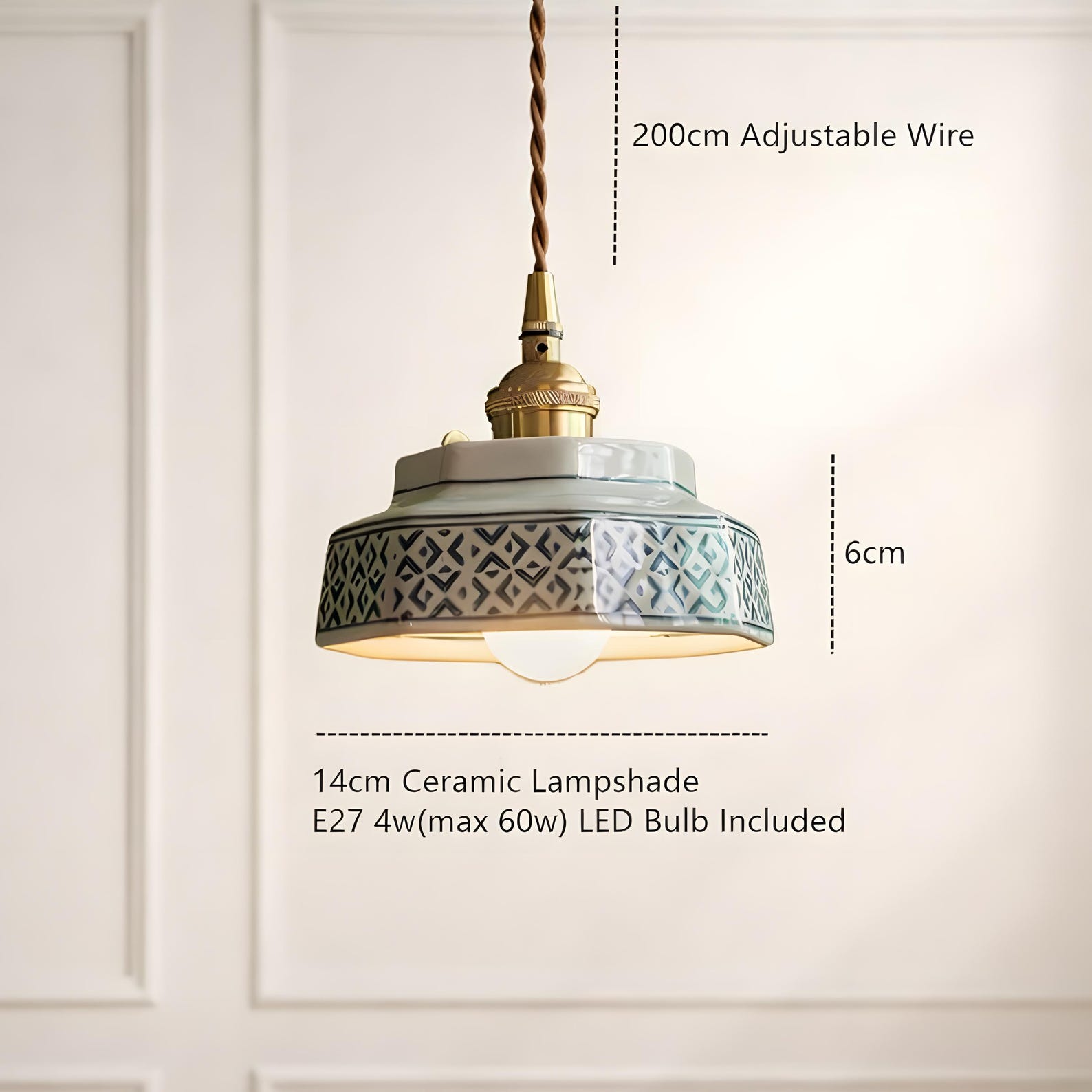 Hand Painted Vintage Style Ceramic Pendant Light Copper Socket Kitchen Island Lamp - A, Full set