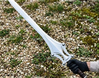 Ręcznie robiona replika miecza mocy He-Mana | Miecz wystawowy fantasy ze stali nierdzewnej (pochwa skórzana)