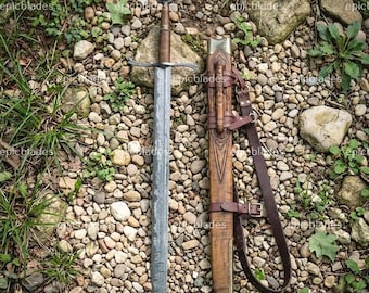Ręcznie kuty miecz Damasceński Falchion – replika gotyckiej średniowiecznej bestii z Gévaudan