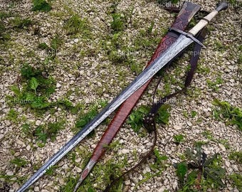 Ręcznie kuty miecz „Pióro Ikara” – długi miecz z Damaszku, mityczne ostrze kolekcjonerskie inspirowane epoką brązu