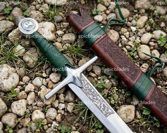 Ręcznie kuty miecz Falchion 40 cali, jednoostrzowy, ze stali wysokowęglowej, średniowieczny miecz ze skórzaną pochwą, broń LARP Cosplay