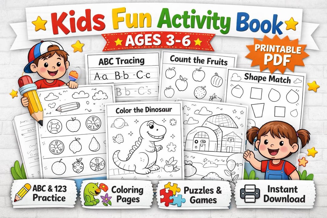 Kids Fun Activity Book Ages 3–6 | Printable Learning Workbook