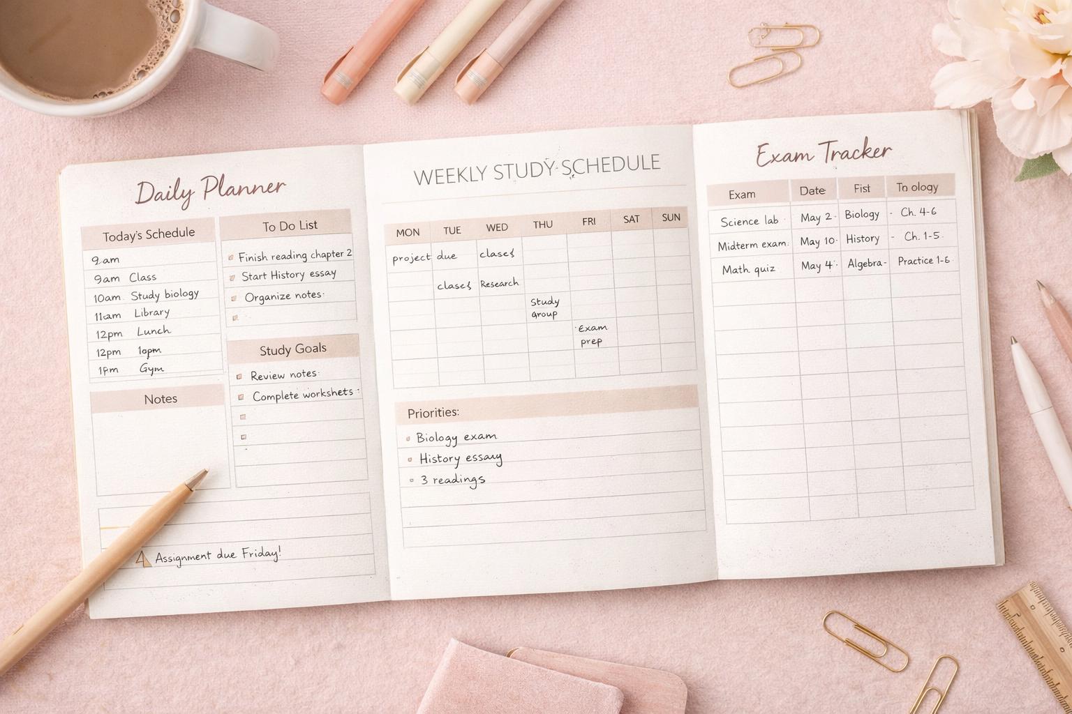 Printable PDF | Student Planner | Daily Weekly Study Schedule | Exam ...