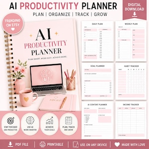 AI Productivity Planner Printable PDF | Goal Setting, Habit Tracker (Digital Download)