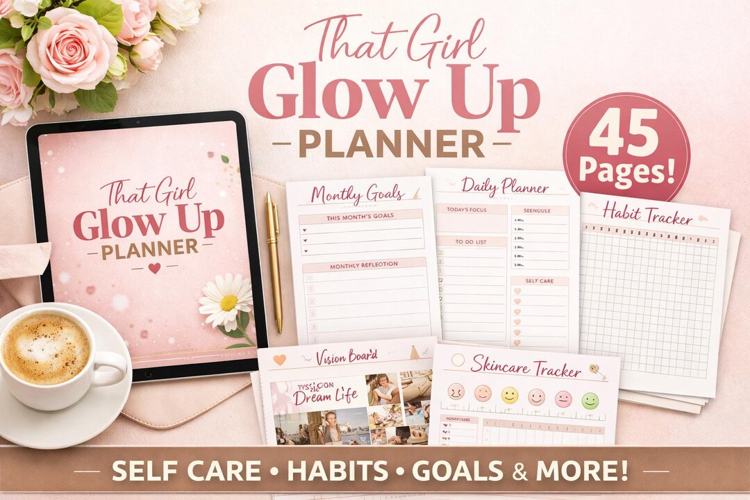 That Girl Glow up Planner Printable | Self Care Planner PDF | Habit ...
