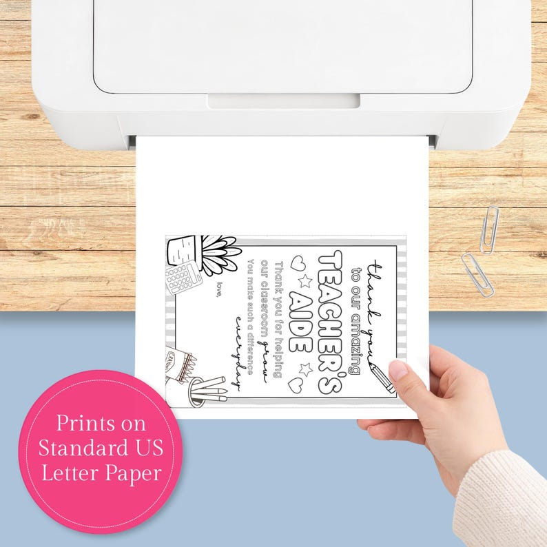 Teacher Aide Appreciation Printable Gift Card Holder Thank You Greeting Pdf Download Instant Access Digital Teaching Assistant Coloring Page image 7