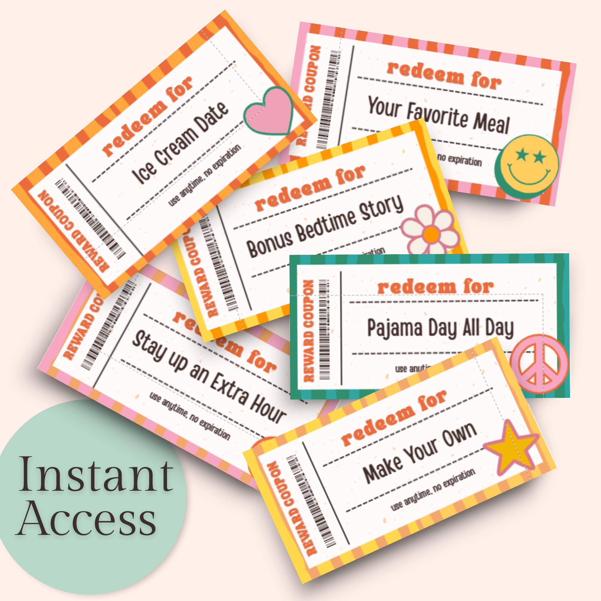 Reward Coupons for Kids Reward Chart Printable Ticket Surprise Gift ...