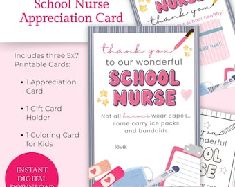 School Nurse Card Printable Thank You Holder Gift Card Coloring Activity Kids Craft Instant Download Digital File Nurse Appreciation Student
