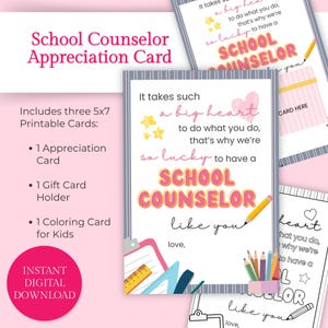 School Counselor Appreciation- Standard Card and Gift Card Holder Formats - Printable Download (PDF & PNG)