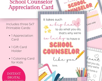 School Counselor Appreciation - Standaard kaart- en cadeaukaarthouderformaten - afdrukbare download (pdf en png)