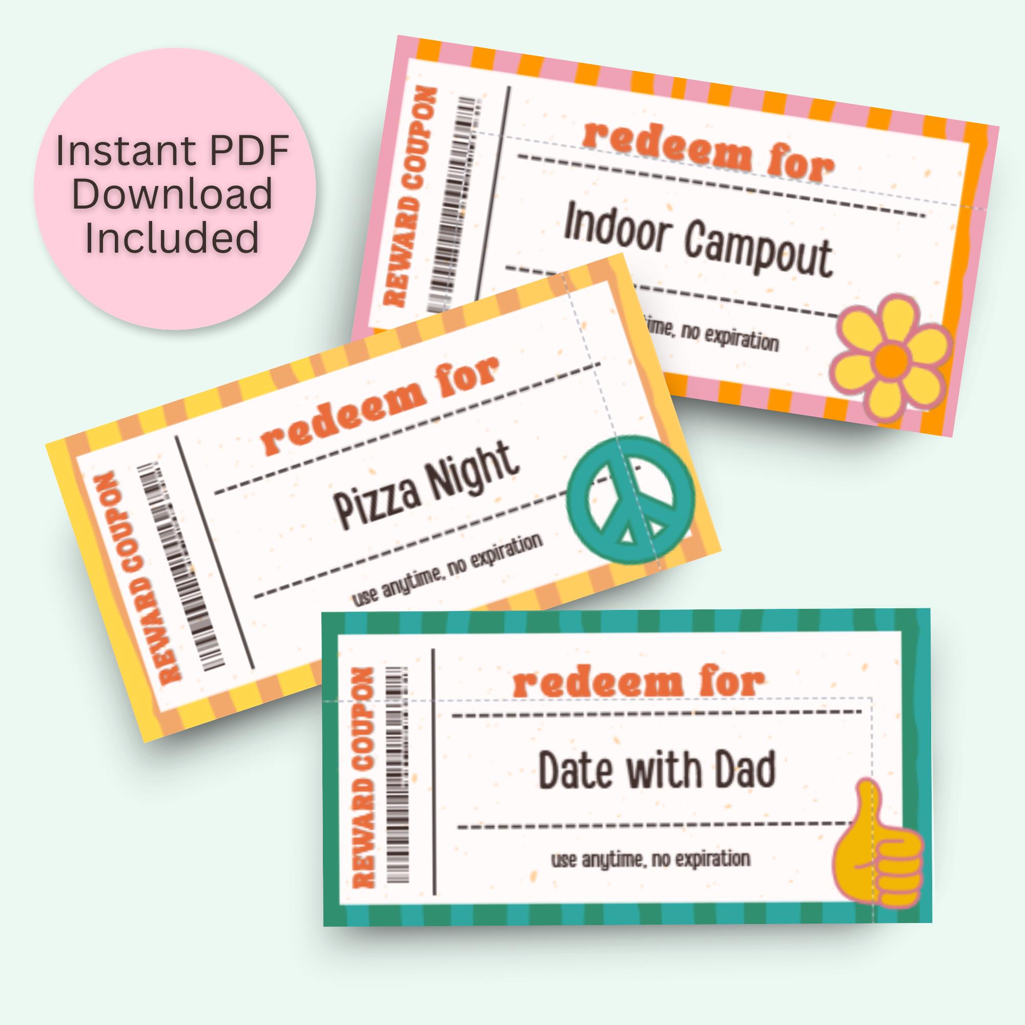 Reward Coupons for Kids Reward Chart Printable Ticket Surprise Gift ...