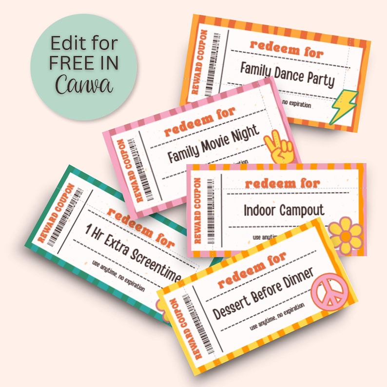 Reward Coupons for Kids Reward Chart Printable Ticket Surprise Gift ...