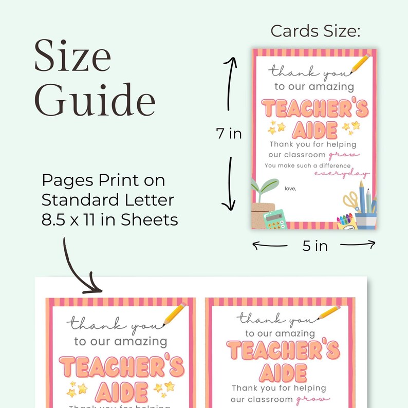 Digital Teacher Aide Appreciation Printable Thank You Card Set Gift Card Holder Design Instant Download Files Teaching Assistant Recognition Gift Student Appreciation Present Coloring Page Activity Five By Seven Format PDF Access School