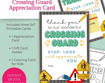 Crossing Guard Thank You Gift Card holder Thank You School Staff Gift for School Crossing Guard Gift Card Printable Teacher Gift Card Holder