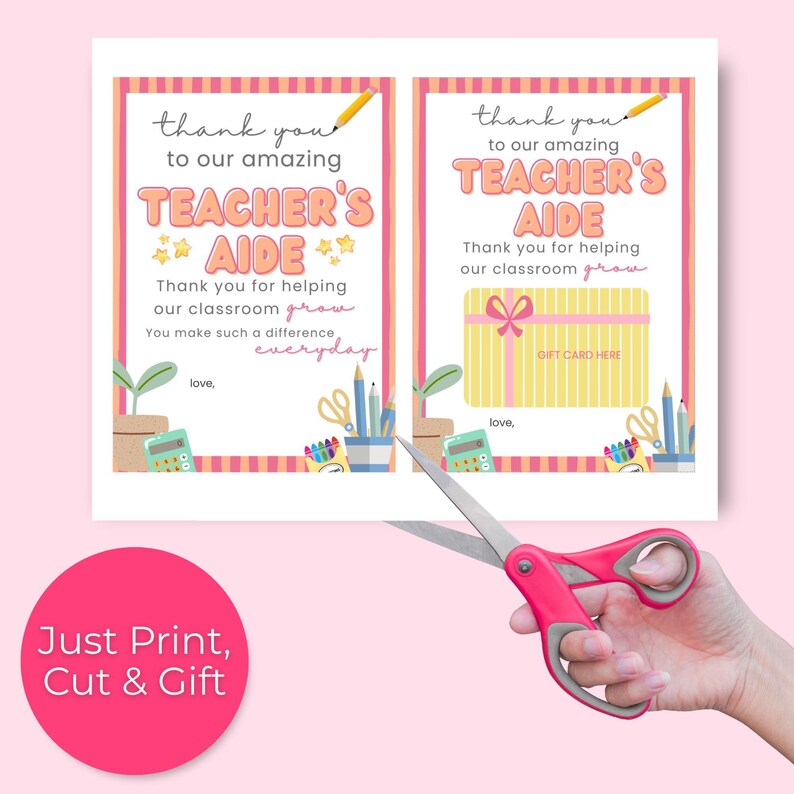Teacher Aide Appreciation Printable Gift Card Holder Thank You Greeting Pdf Download Instant Access Digital Teaching Assistant Coloring Page image 6
