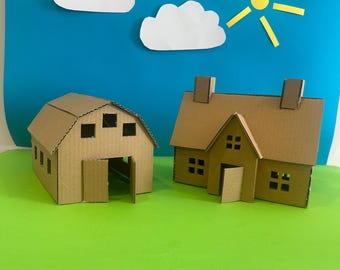 Printable Cardboard House & Barn Bundle PDF for Kids Crafts