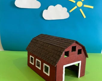 Cardboard Barn Template Printable – Farm Craft for Kids – DIY Building Model PDF