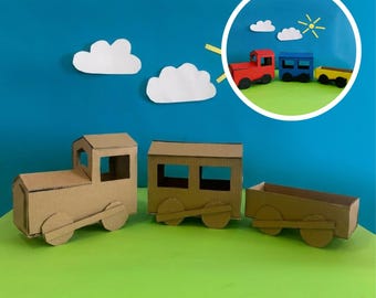 Printable Cardboard Train Template PDF | DIY Toy Train Playset for Kids | STEM Craft Activity