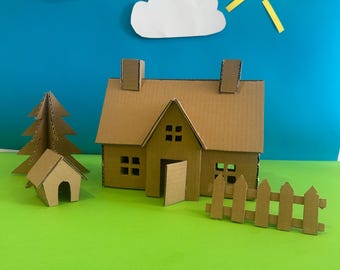 Printable Cardboard House & Dog House Bundle for Kids PDF Craft