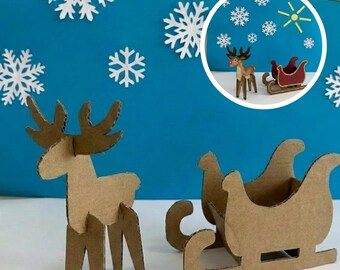 Printable Cardboard Reindeer & Sleigh PDF | DIY Christmas Craft for Kids | Holiday STEM Activity