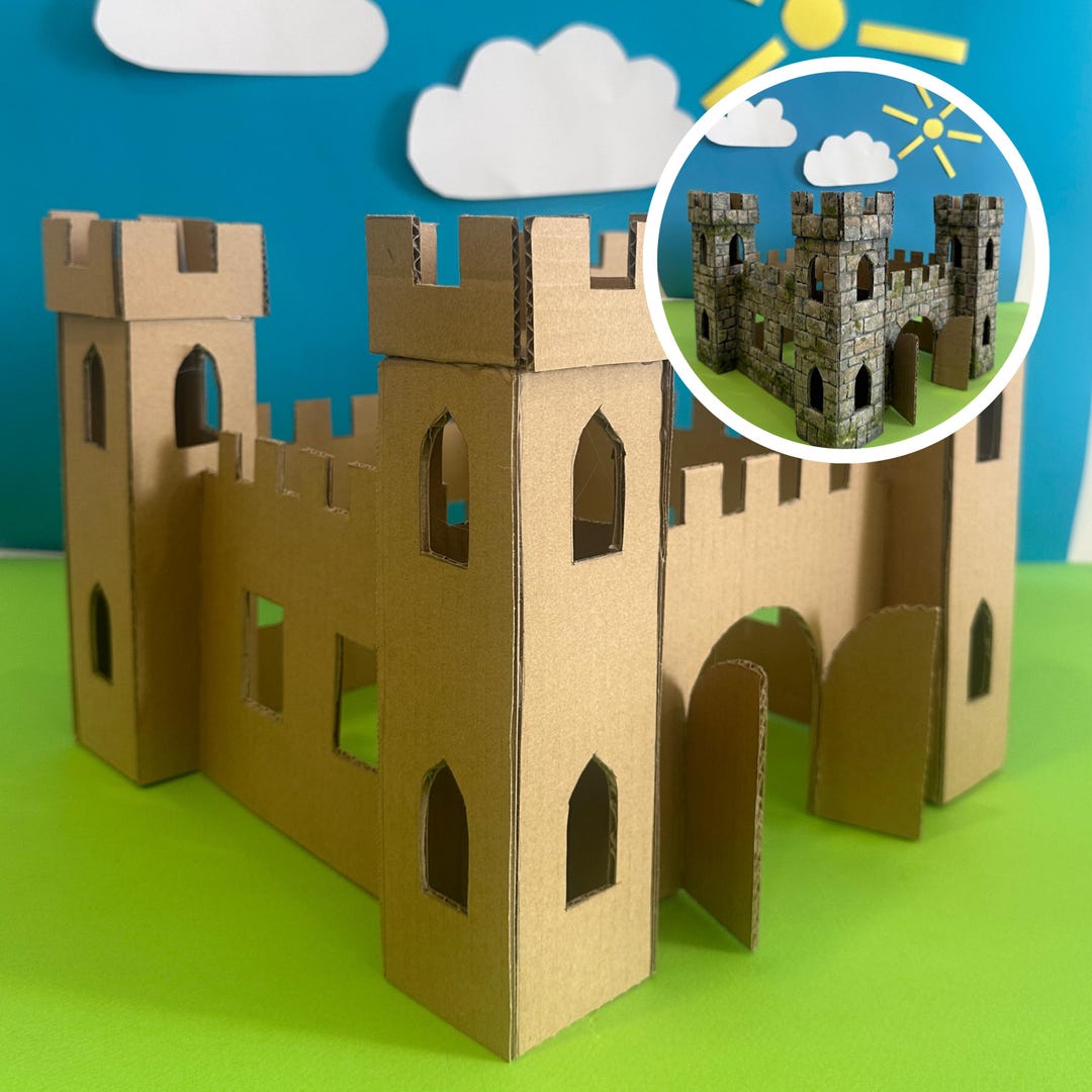 Cardboard Castle Template – Kids Building Activity, Fortress Toy (PDF ...