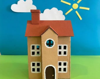 Cardboard House Template Printable – 3 Story Building Model – STEM Craft for Kids – Homeschool Architecture Project