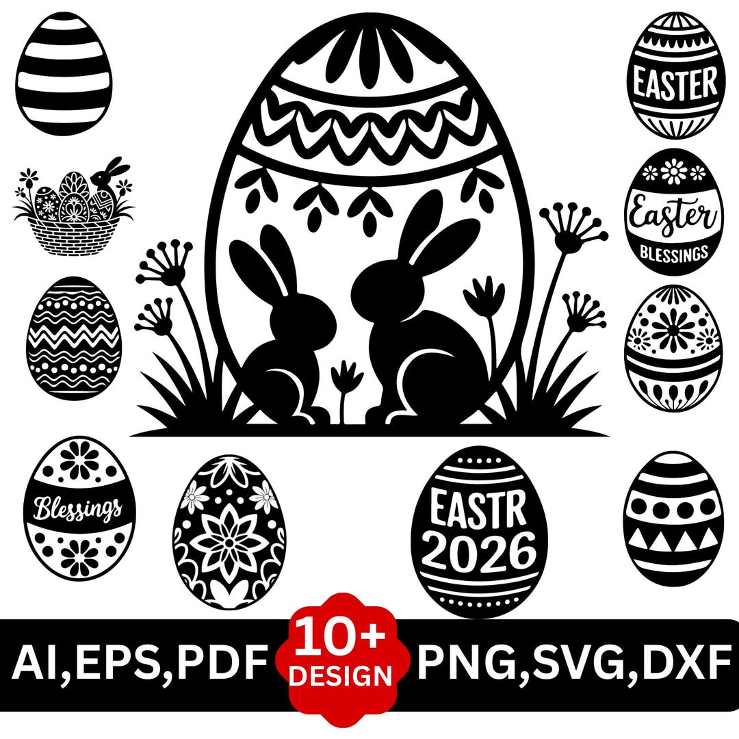 Easter Egg Bundle SVG Files | Bunny, Flowers, Blessings (digital ...