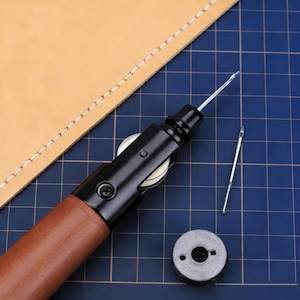 Punzón para coser cuero, mango ergonómico de madera de haya, herramienta de costura manual para reparaciones.