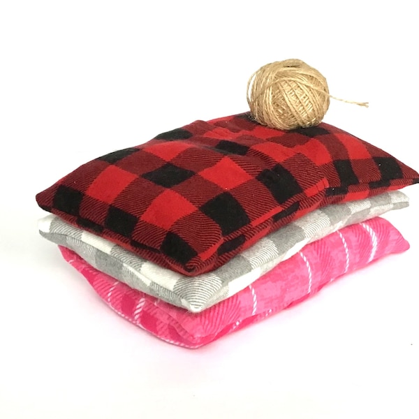 Herbal Rice Bag with Washable Cover. Plaid. Heat & Cold Pack