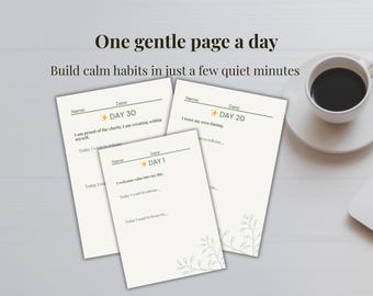 30 Day Journal Challenge - Calm & Clarity Workbook Printable, Daily Reflection Pages, Emotional Wellness Journal,