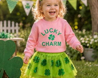 Toddler Girl St Patricks Day Outfit Lucky Charm Pink Sweatshirt and Green Shamrock Tutu Skirt Set Cute Irish Festival Party Clothes