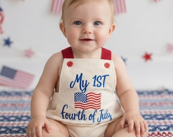 Il mio primo pagliaccetto per il 4 luglio, in velluto a coste fini, con stampa patriottica, perfetto per neonati maschi e femmine e per servizi fotografici in occasione del Memorial Day.