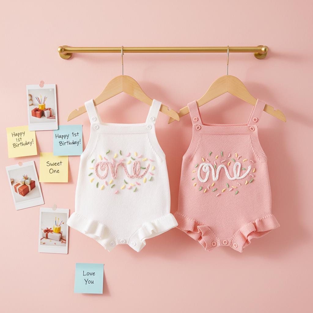 First Birthday Girl Outfit, Baby Girl Romper, Embroidered Sprinkles One Romper, First Birthday Photoshoot Outfit, Birthday Gift Girl