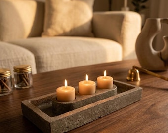 Portavelas minimalista de hormigón con musgo preservado | Centro de mesa moderno hecho a mano | Decoración ecológica para el hogar | Set de regalo