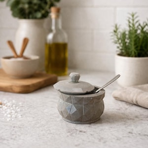 Set 2 Barattoli Spezie In Ceramica Con Coperchio Bambù E Cucchiaio – Contenitore 360 Ml, Motivo Marmo, Per Cucina