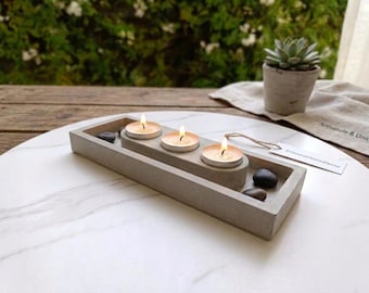 Portavelas de cemento | Musgo preservado | Centro de mesa moderno | Decoración ecológica para el hogar | Set de regalo