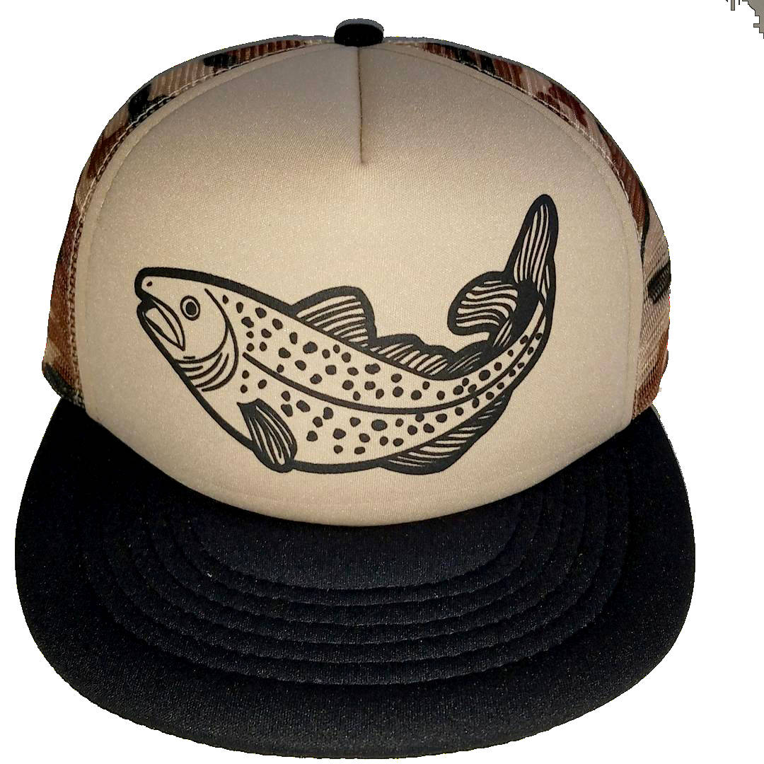 ThatsRad Trout Tan Camo Camouflage Fly Fishing Snapback Mesh Trucker Hat Cap