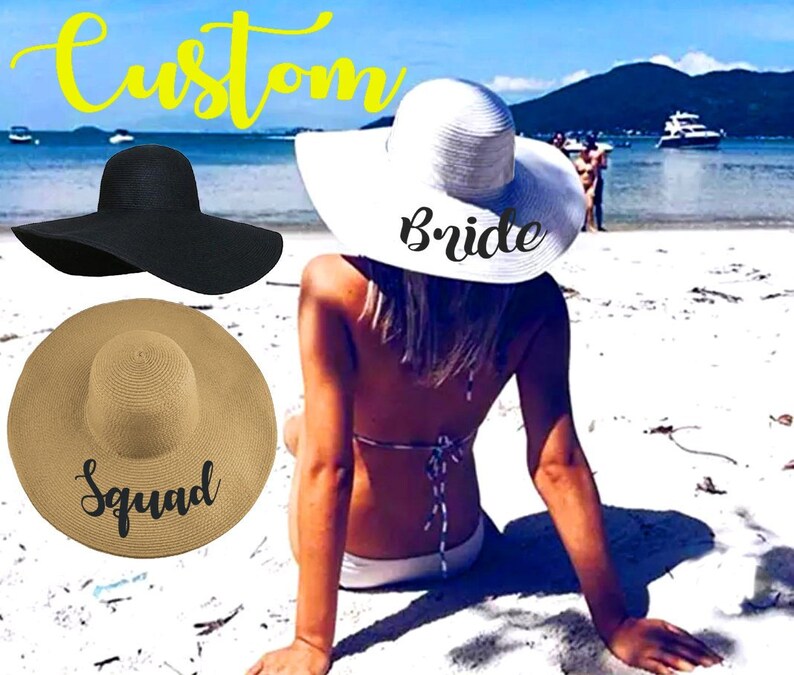 Party Foldable Custom Straw Floppy Hat Cap Summer Sun Beach Bachelorette Honeymoon Bridal Mrs