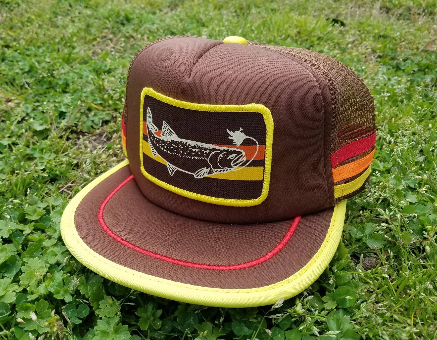 Striped Trout Fly Fishing Patch Snapback Hat Cap Trucker Etsy