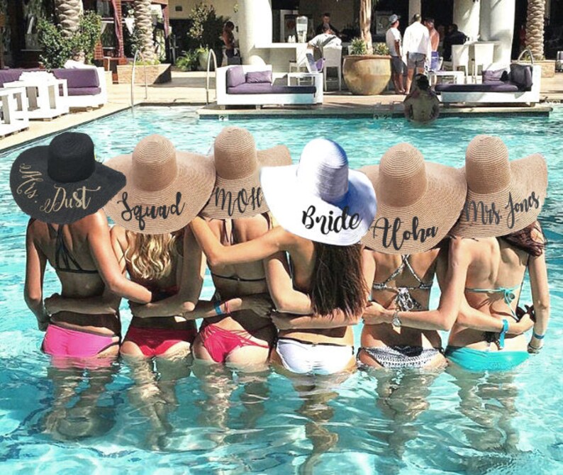 Party Foldable Custom Straw Floppy Hat Cap Summer Sun Beach Bachelorette Honeymoon Bridal Mrs