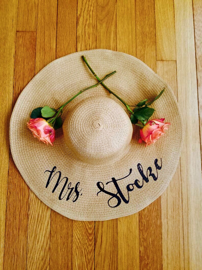 Party Foldable Custom Straw Floppy Hat Cap Summer Sun Beach Bachelorette Honeymoon Bridal Mrs