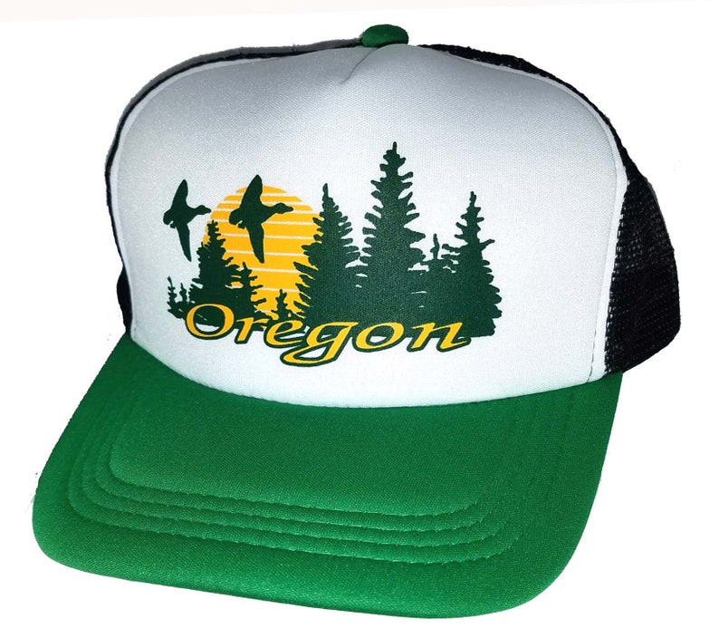 Oregon Green Black Snapback Ducks Trees Mesh Trucker Hat Cap