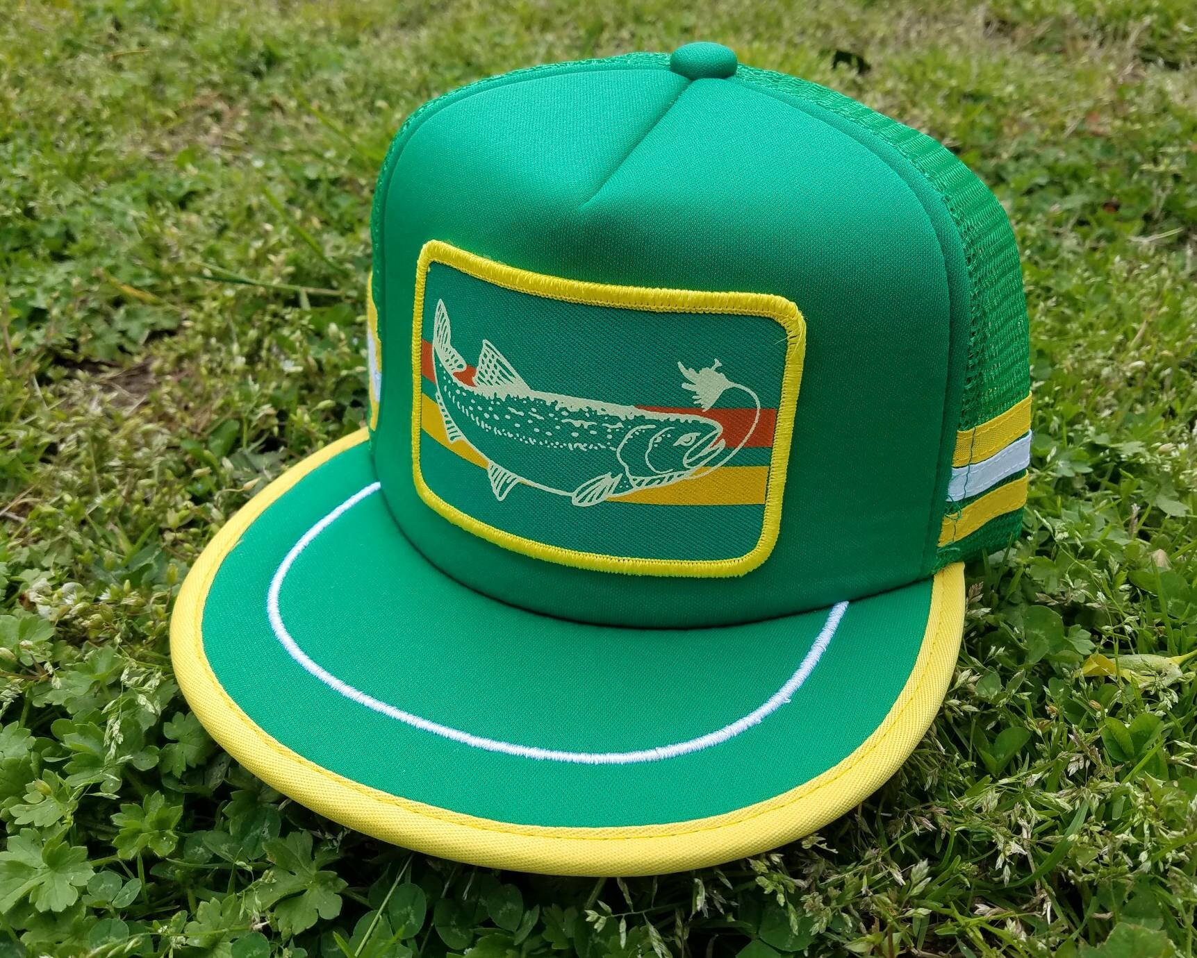 Striped Trout Fly Fishing Patch Snapback Hat Cap Trucker Etsy