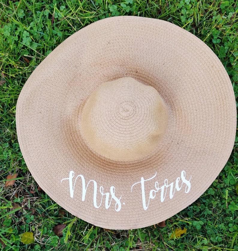 Party Foldable Custom Straw Floppy Hat Cap Summer Sun Beach Bachelorette Honeymoon Bridal Mrs