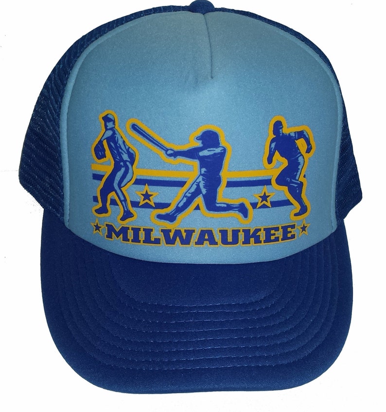 Milwaukee Baseball Snapback Mesh Trucker Hat Cap Light Royal Blue