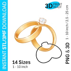 Alianças de casamento | Cortador de biscoitos STL/3MF | 14 tamanhos | Download instantâneo