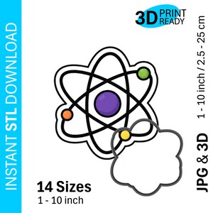 Atom Model Physics | Cookie Cutter STL/JPG | 14 Sizes | Instant Download