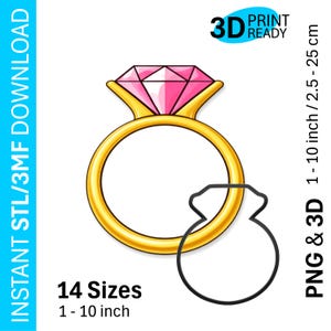 Aliança de casamento | Cortador de biscoitos STL/3MF | 14 tamanhos | Download instantâneo